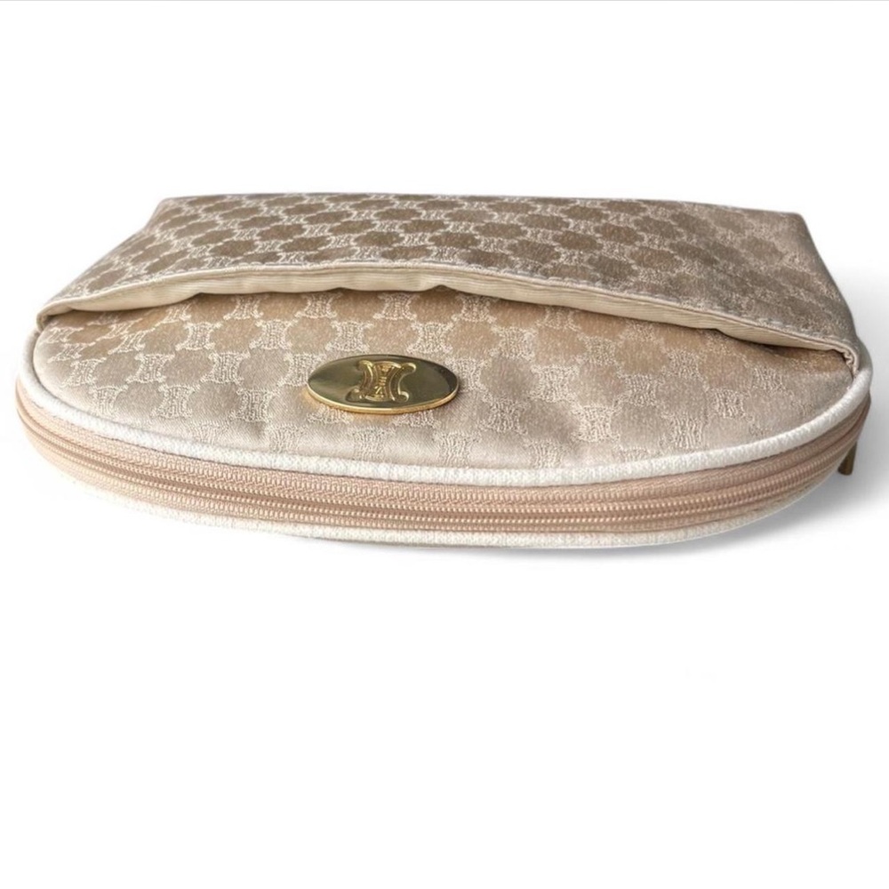 Celine Beige with Gold Monogram Canvas Cosmetic Bag Makeup - Picture 3 of 8